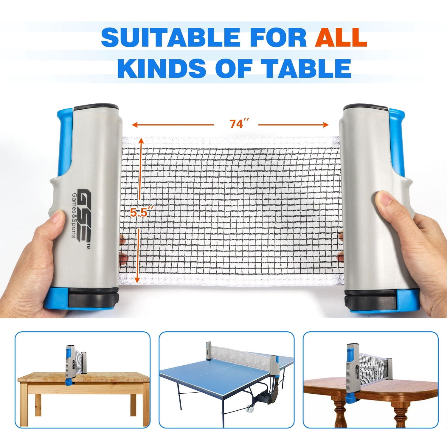 GSE Games & Sports Expert Complete Portable Table Tennis Game Set with Retractable Ping Pong Net & Post, 2 Paddles & 3 Ping Pong Balls for Anywhere-Grey