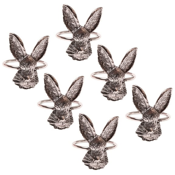 MLINS Silver Alloy Napkin Rings with Rabbit Design for Thanksgiving Party Decoration 6 Pieces