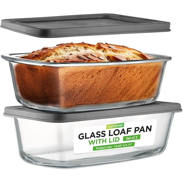 NutriChef, Loaf Pan, Loaf Pans for Baking, Bread Pan, Glass Baking Dish, Meal Prep Container, Freezer to Oven Safe, Airtight Locking Lid, Leakproof, Great for Bread, Cakes, Pastries, 2 Sets