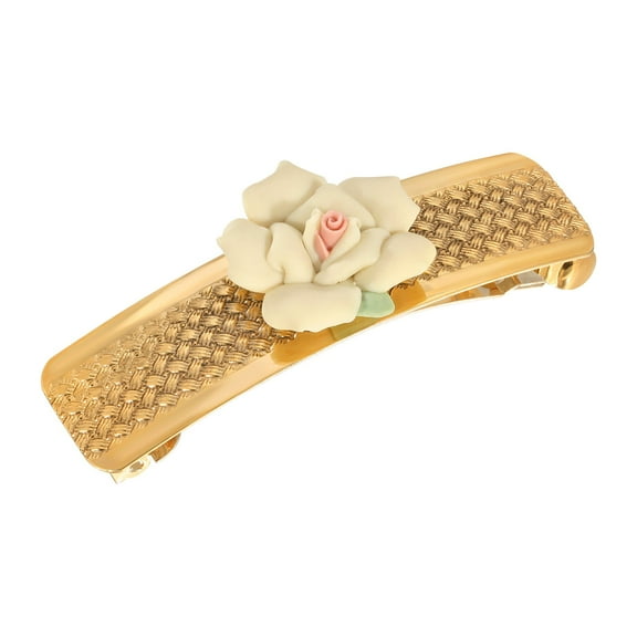 1928 Jewelry Women's Small Ivory Porcelain Flower Hair Barrette, (1 Pcs)