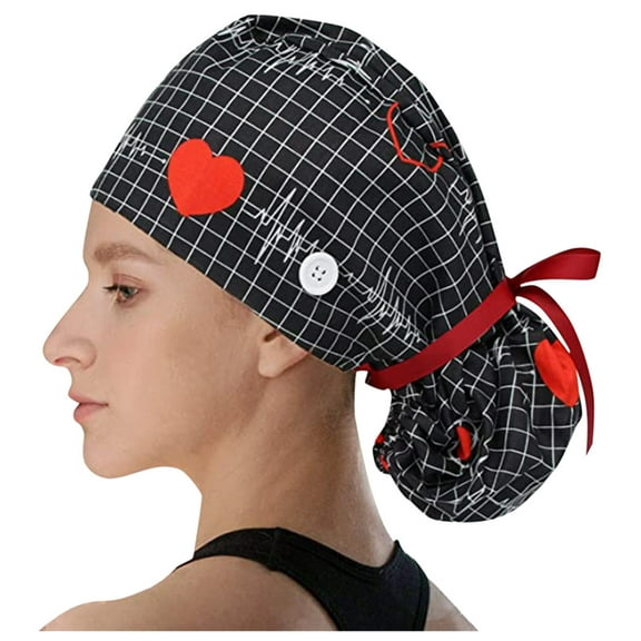 Herrnalise Scrub Cap With Buttons Bouffant Hat With Sweatband for Womens and Mens