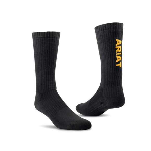 ARIAT Unisex Cotton 3-Pair Pack Mid-Calf Socks, Black, Large