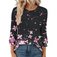 thumbnail image 5 of Women Blouses,Womens Tops,3/4 Sleeves Splicing Crew Neck Classic Style Solid Color,Gradient,Check,Print,Stripes Multivariant Lightweight Texture SuperSoft T-Shirt Fashion Blouse Round Neck Casual Top, 5 of 7