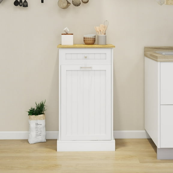 Newboti Furniture One Drawers and One-Compartment Tilt-Out Trash Cabinet Kitchen Trash Cabinet-White 79129