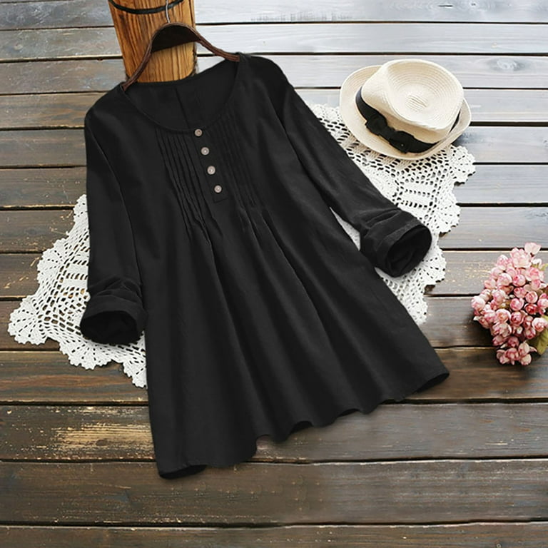 Long Sleeve Tops for Women Women's Fashion Solid Color Button T