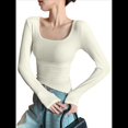 thumbnail image 1 of Camisetas de Larga para Mujer, Blusas de Cuello Cuadrado, Blusas Básicas de Punto Acanalado, Conjuntos de Otoño, Ropa de Moda Albaricoque XXL, 1 of 7