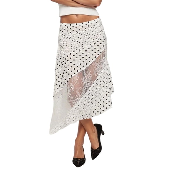 VOUZZA Womens Polka Dot Skirt Lace Irregular Casual Long Maxi Skirts
