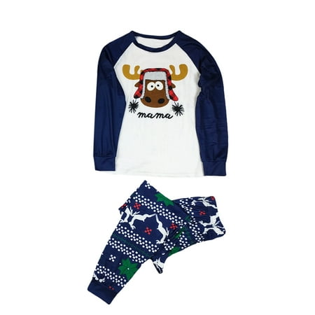 

Eyicmarn Parent-Child Christmas Nightclothes Long Sleeve Round Neck Elk Print Tops+ Trousers Suit/ Infants Romper