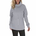 thumbnail image 3 of cfhntfmh Winter Sweater for Women Warm High Neck Long Sleeve Fleece Basic Tops Soft Side Slit Drawstring Waist Pullover Shirts, 3 of 6