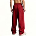 thumbnail image 3 of Havenx Fleece Sweatpants for Men Straight Wide Leg Drawstring Jogger Pants with Pockets Elastic Waist Open Bottom Sweatpants Gym Lounge Athletic Workout Fall Winter Pant,Red 2XL, 3 of 5