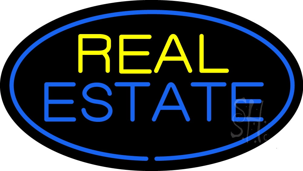 Real Estate Oval Blue Border LED Neon Sign 13 x 24 - inches, Black ...