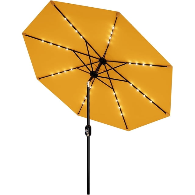 IdealHouse Patio Umbrella with Solar Lights, Outdoor Table Umbrella with 8 Durable Ribs, Tilt & Crank Mechanism, Waterproof & UV Protection for Garden, Backyard, Poolside (Yellow, 10 FT)