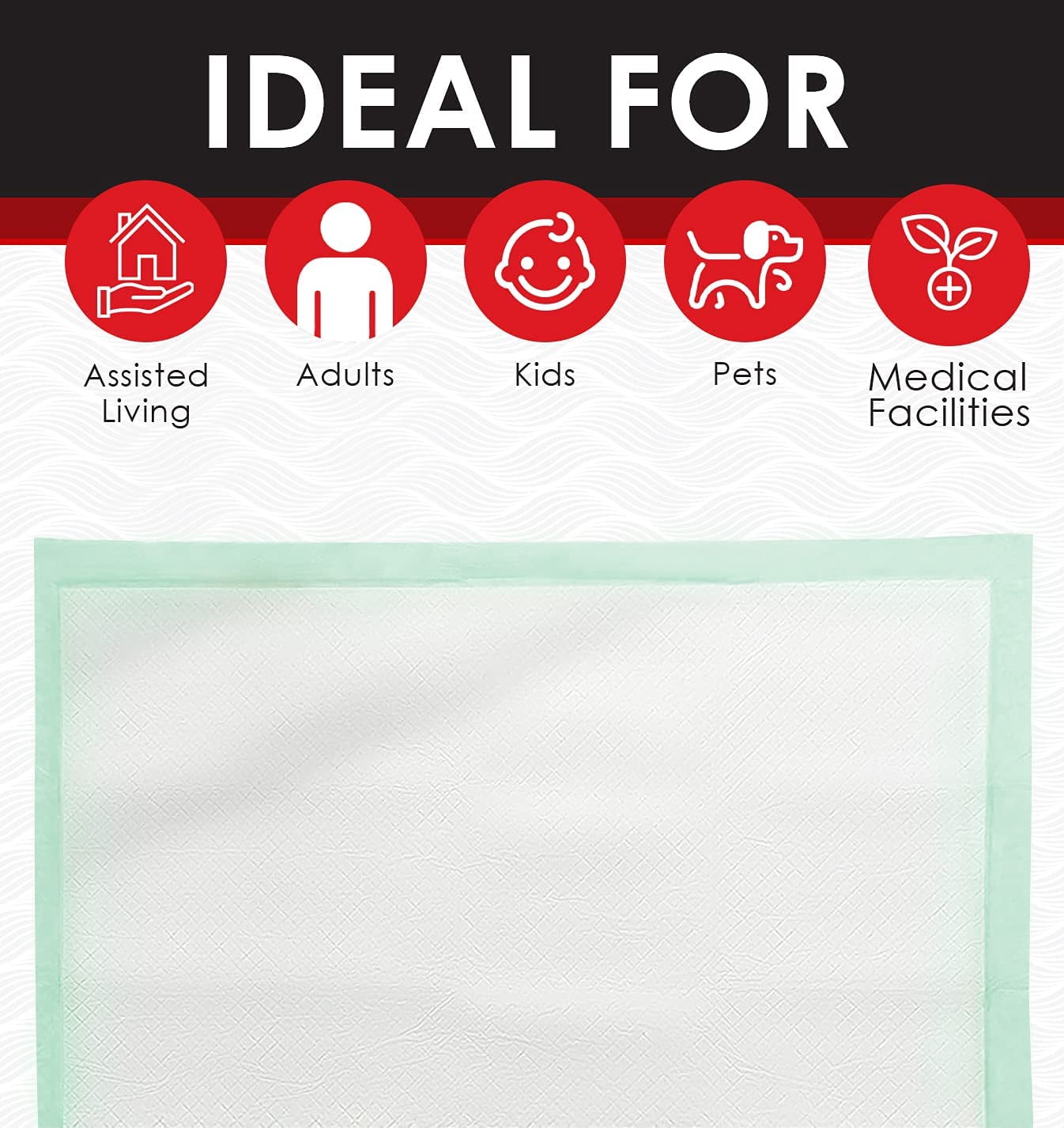 Wave Medical Super Absorbent Disposable Underpads 30'' X 30'' Incontinence Pads, Bed Covers, Puppy Training | Advanced Protection for Kids, Adults, Elderly (30W x 30L (50 Count))