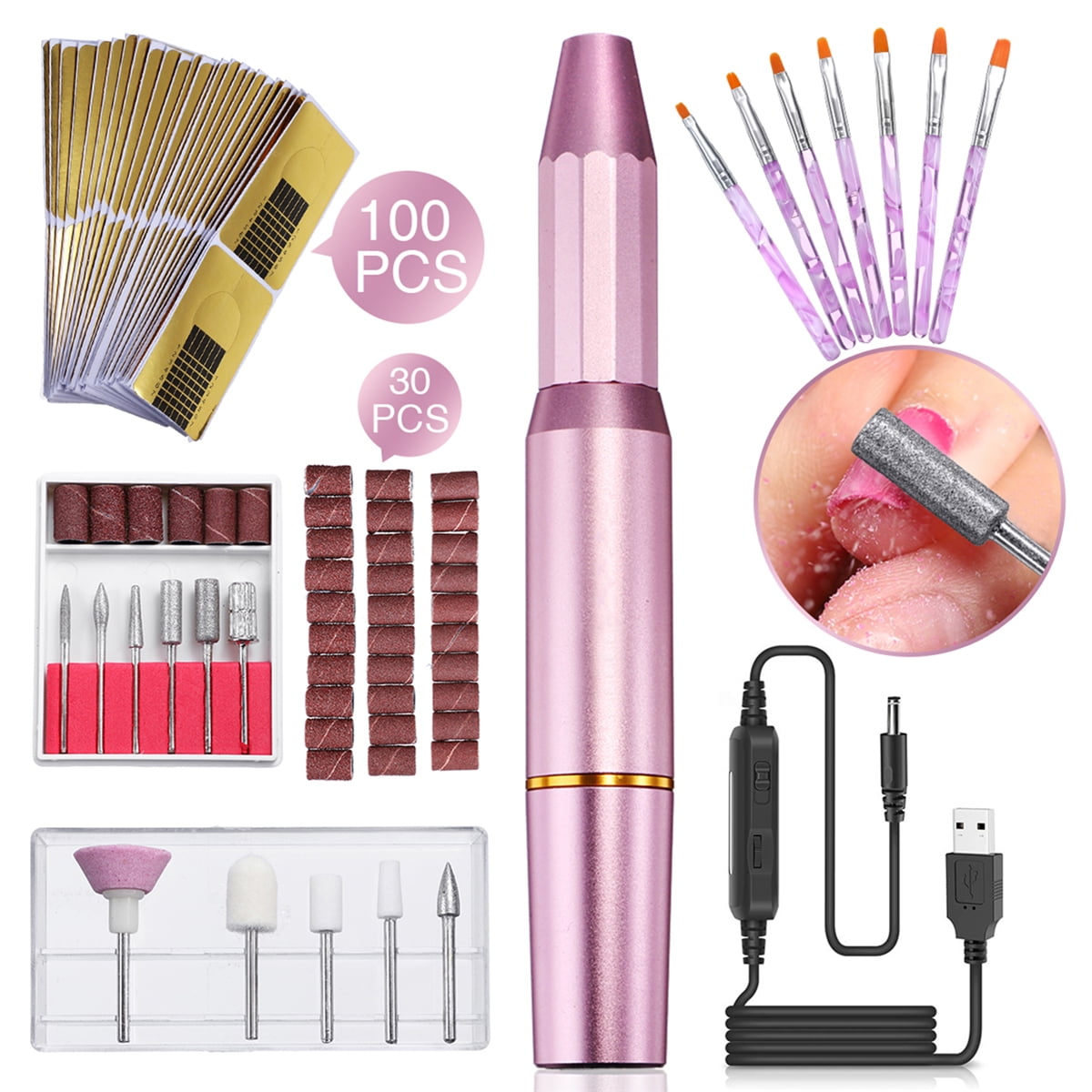 Acrylic Electric Nail Drill Buffer Complete Kit, Professional Portable