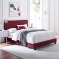 thumbnail image 2 of Tufted Platform Bed Frame, Twin Size, Velvet, Red, Modern Contemporary Urban Design, Bedroom Master Guest Suite, 2 of 8