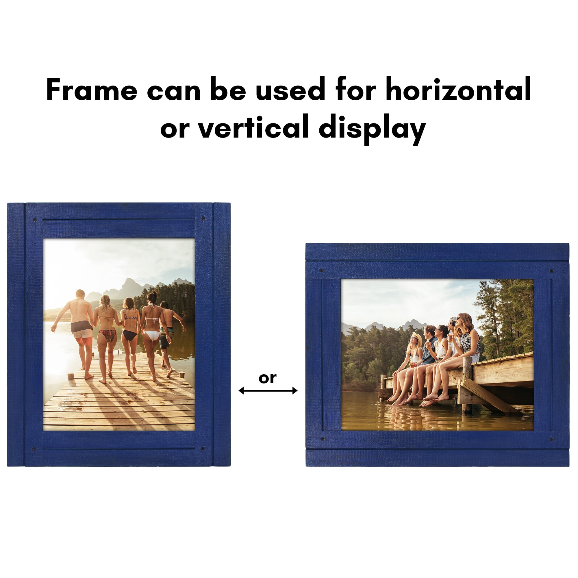 Americanflat 8x10 Picture Frame Polished Crystal Clear Glass Hampton Collection Distressed Frames - Navy Blue