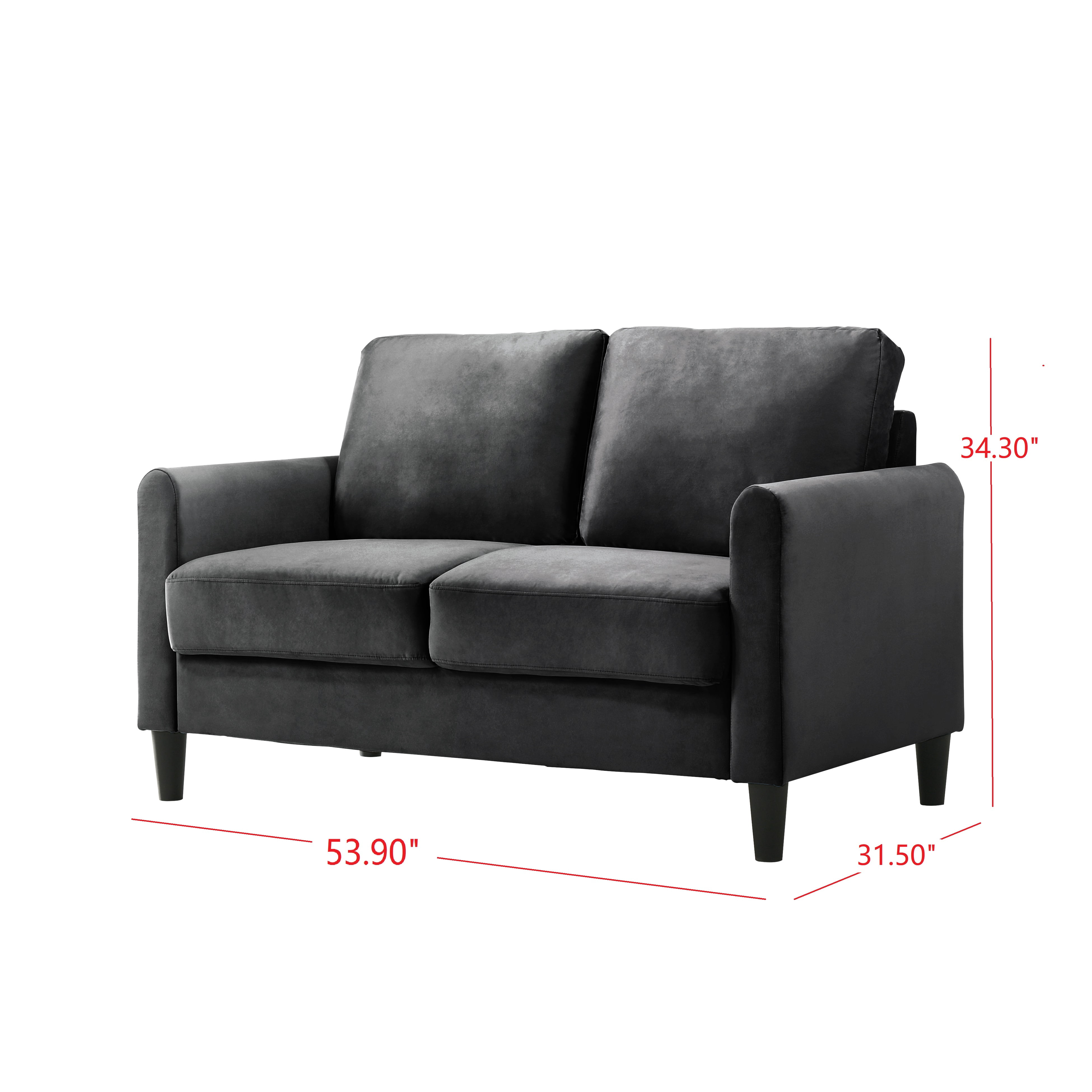 Home Design Airell 2-Piece Living Room Set with Loveseat and Sofa, Soft Velvet Fabric, Modern Upholstered Design, Dark Gray