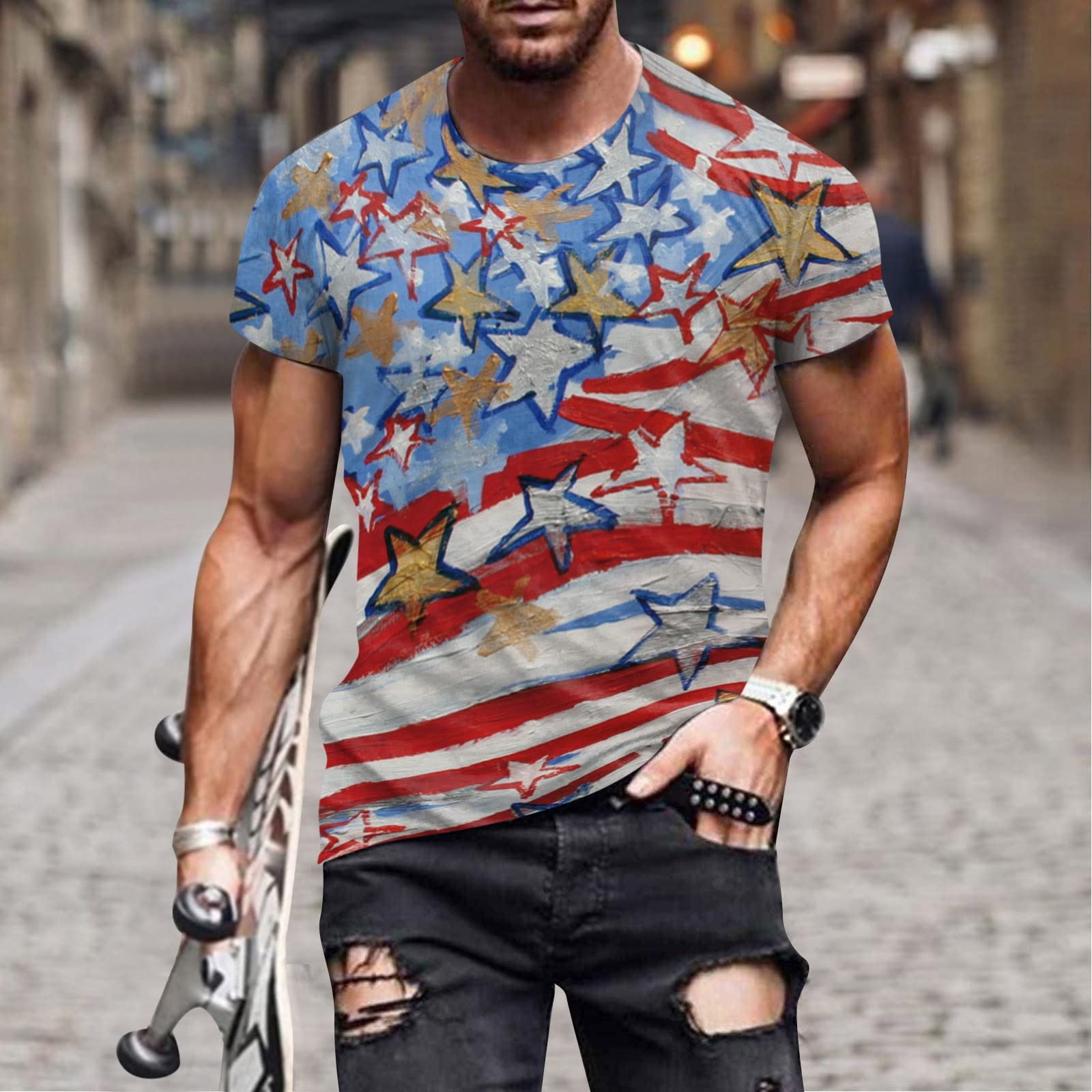 Military Shirts for Men American Flag Skull Print Graphic Patriotic ...