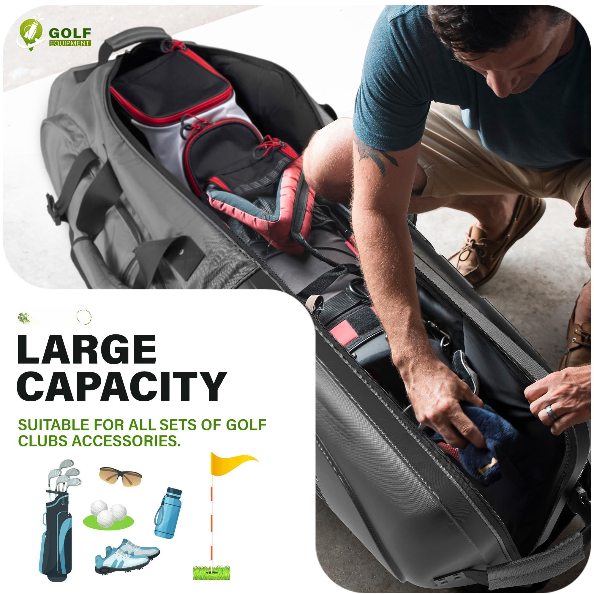 Golf Travel Bag With Hard Case Top  1680d Heavy Duty Oxford Club Bags For Airlines Wheels Easy To Maneuver