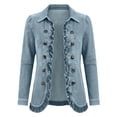 thumbnail image 4 of uublik Womens Jean Jacket Light Blue Casual Long Sleeve Open Front Denim Jacket Fall Coat, 4 of 7