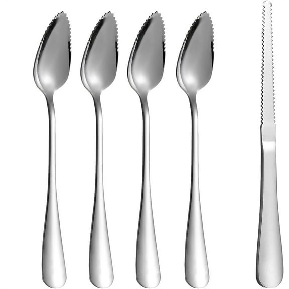 Duslogis Grapefruit Spoons Serrated Edge Grapefruit Knife Stainless Steel Grapefruit Utensil Tool Dessert Spoons for Citrus Lemon Kiwi Salads Melon Lime Pitaya Apple Fruit Puree (Silver)