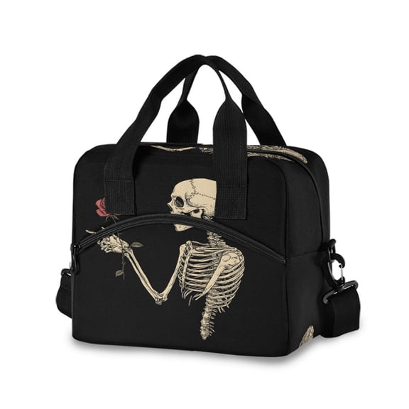 joogoo Cool Skeleton Rose Flower Insulated Lunch Bags Reusable Cooler Box with Shoulder Strap