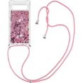 thumbnail image 4 of Glitter Case for Google Pixel 7A with Adjustable Lanyard Neck Strap, Sparkle Transparent Quicksand Waterfall Soft TPU Liquid Cover for Google Pixel 7A LSGS-Rose Gold, 4 of 14