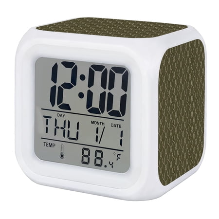 Sage Green Lattice Digital Alarm Clock for Bedrooms, Smart LED Alarm Clock with 7 Color Changing Night Light, Farmhouse Aesthetics Elegant Silent Wake Up Clocks for Sleep Study Cooking 3.2x3.2