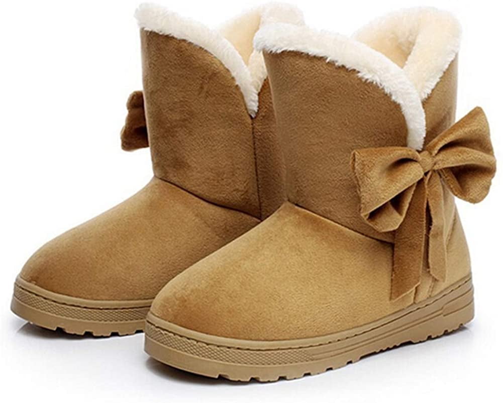 Womens Fur Top Pull On Winter Snow Flat Warm Sweet New Bownot Ankle Boots Shoes 