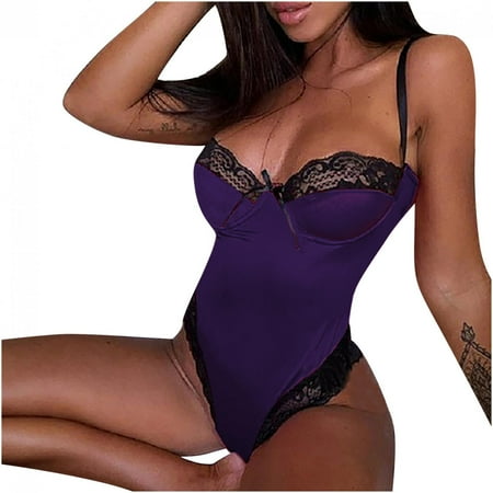 

Jovati Women Lingerie Bodysuit Snap Crotch Teddy One Piece Babydoll - Stitching Sling One-Piece Sexy Lingerie for Women With Lace Bowknot Lingerie for Women Corset Lingerie On Clearance