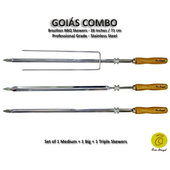 Goias Combo - Set of 3 Brazilian Skewers for BBQ 28" - Professional Grade