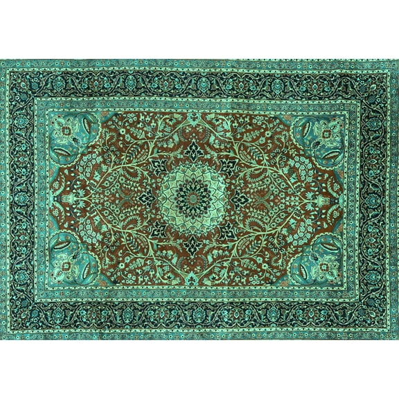 Ahgly Company Machine Washable Indoor Rectangle Persian Turquoise Blue Traditional Area Rugs, 5' x 7'