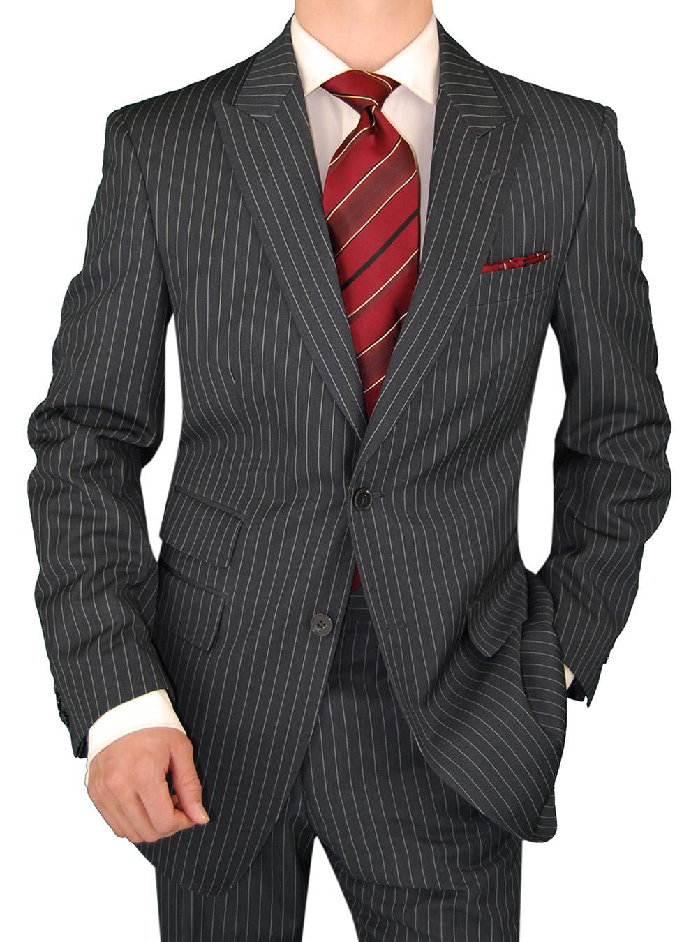 Grey Striped Men 2 Pcs Suits Peak Lapel Blazer Two Button Coat Custom Tuxedos