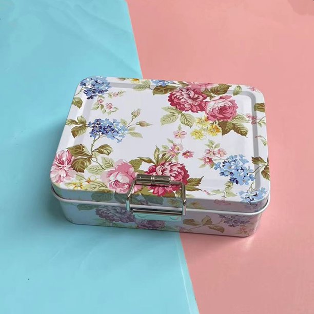 Recipiente de almacenamiento de metal vintage con tapa: caja duradera para galletas y dulces, organizador estético, regalo ideal para todas las ocasiones