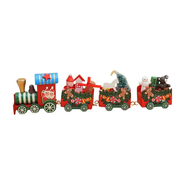 Adorno de tren navideño, artesanía, decoración de mesa, tren de madera, juguete para tienda C