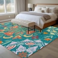 thumbnail image 5 of Turkish Flower Washable Living Room Rugs 5'x7', Vintage Abstract Low Pile Throw Large Area Rugs Non-Slip Sturdy Edge Binding Carpet for Dining Room Bedside Kitchen, 5 of 9