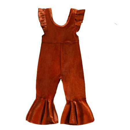 

Odeerbi Kids Pants Toddler Baby Girls Solid Color Ruffles Overalls Trousers Flared Length Brown