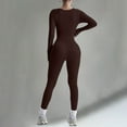 thumbnail image 5 of TrendOFT Workout Jumpsuits for Women Long Sleeve Yoga Bodycon Bodysuits Pants Quick Dry One Piece Leggings Rompers Coffee M, 5 of 5