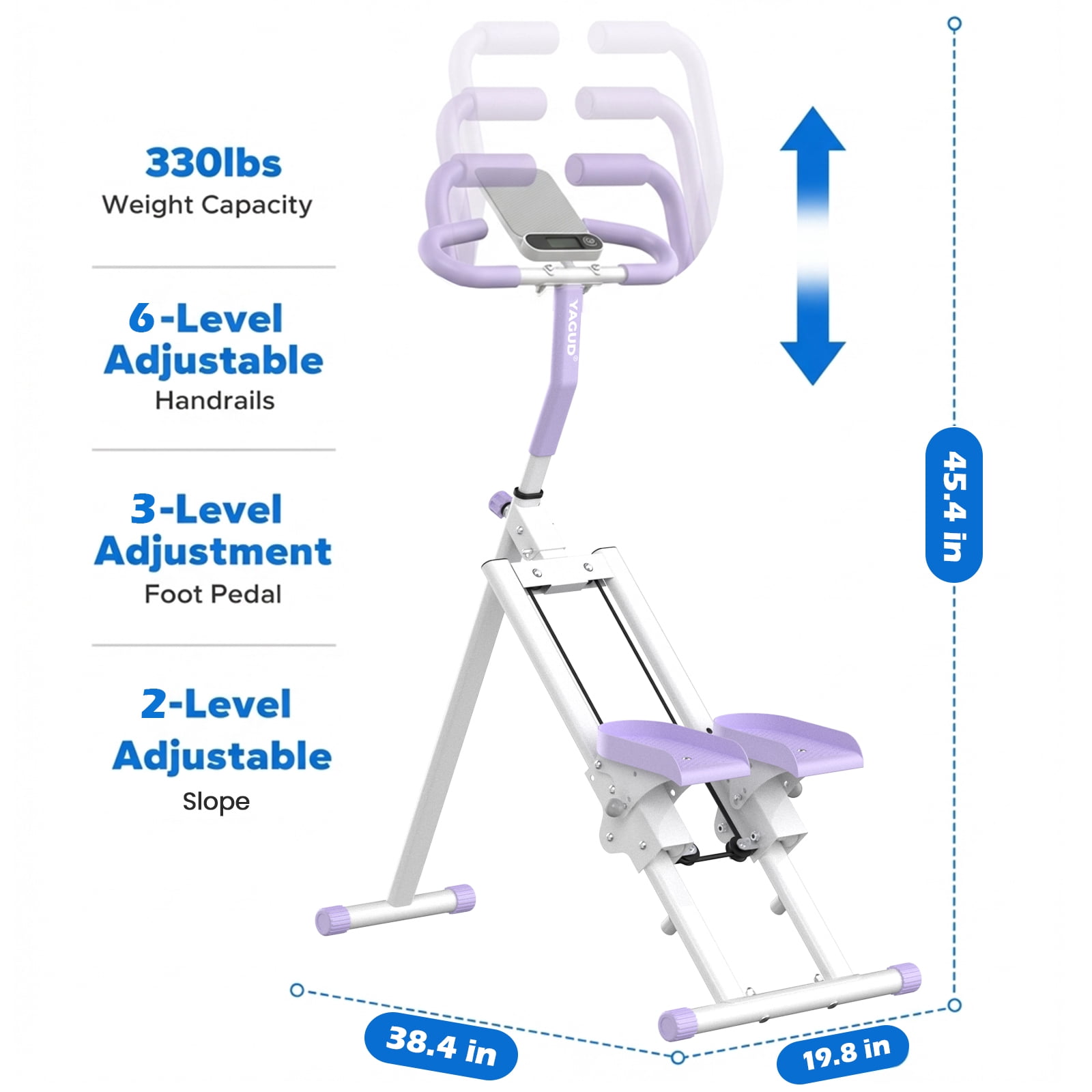 Stair Stepper with 6-Level Adjustable Handrails, 330lb Weight Capacity Stair Climber for Full-Body Exercise, Compact Foldable Step Machines for Home Workouts & Small Spaces, Purple