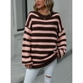 thumbnail image 2 of Faithtur Chandail Rayé pour Femmes Manches Longues Col Rond Coupe Ample Tricot d'Hiver, 2 of 9
