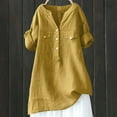 thumbnail image 5 of Women's Short Sleeve T-shirt Women'S Utility Pocket Linen Shirt - Casual Button Down,Gold Women's Short sleeve T-shirt L, 5 of 7
