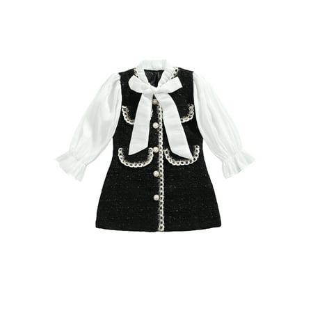 

Awoscut Toddler Kids Baby Girl Fall Clothes Long Sleeve Ruffle Elegant Dress Vintage Princess Skirt Outfit