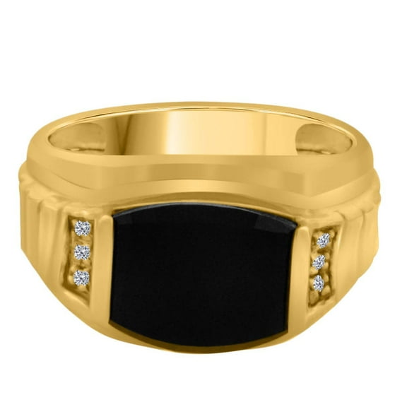Mauli Jewels Engagement Rings for Men 0.03 Carat Mens 12x10 Onyx And Diamond Ring Prong-Setting 10K Yellow Gold