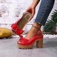 thumbnail image 4 of Dakaela Women's Slingback Chunky Heels Sandals Open Toe Leather Bow Platform Wedge Dress Walking Pumps Shoes for Prom Wedding Party Red 8, 4 of 7