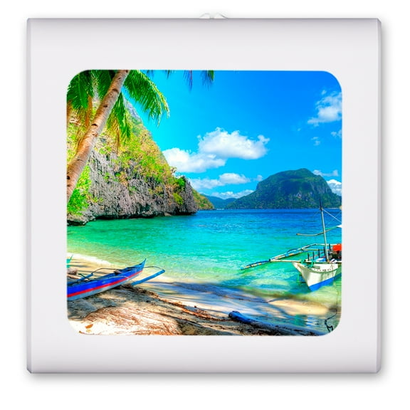 Plug in Dimmable LED Night Light with Dusk to Dawn Auto Sensor, Adjustable Brightness, Warm Light, Auto On/Off Nightlight for Bathroom, Hallway, Nursery, Bedrooms - Catamarans on the Beach