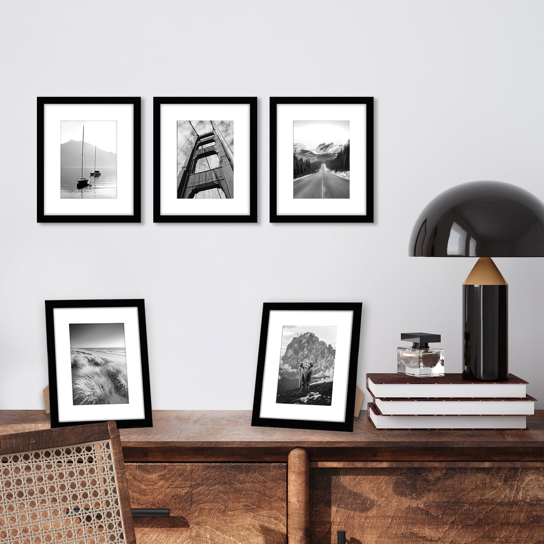 Americanflat 8x10 Picture Frame in Black - Displays 5x7 With Mat and 8x10 Without Mat - Set of 5 Frames with Sawtooth Hanging Hardware and Easel Stand Included For Horizontal and Vertical Display