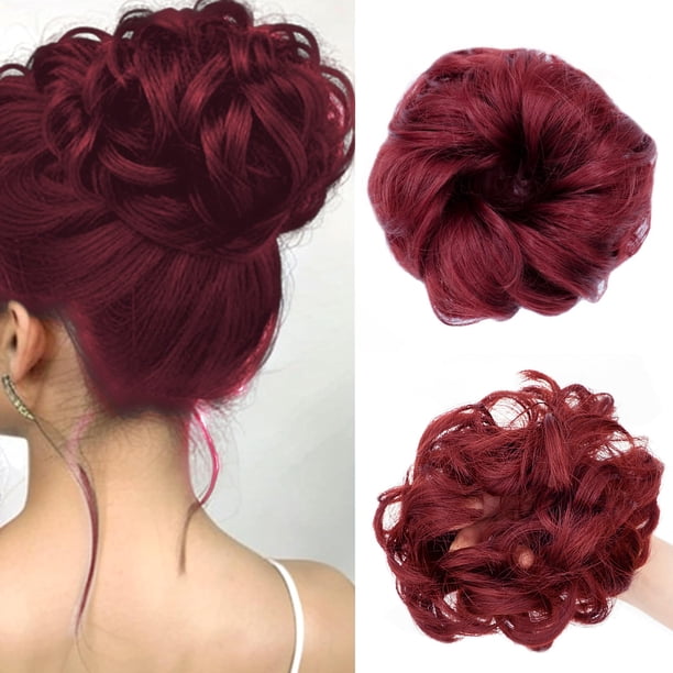 QTHQTFL Pieza de pelo de moño desordenado, 1 pieza de pelo para moño de pelo para mujeres y niñas, pelo sintético ondulado y rizado, extensiones de cola de caballo (Borgoña)