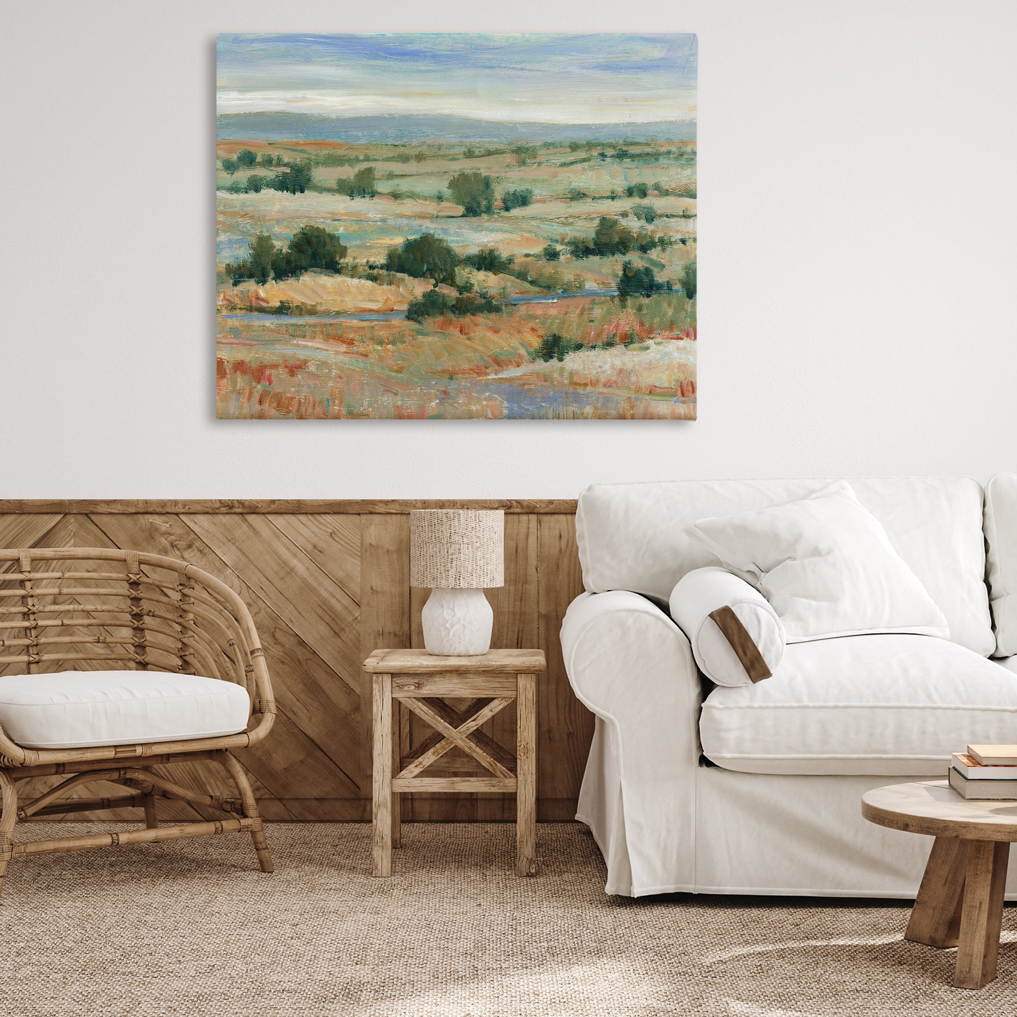 Stupell Industries Distant Farmland View Landscape & Nature Painting Wrapped Canvas Art Print Wall Art, 48 x 36