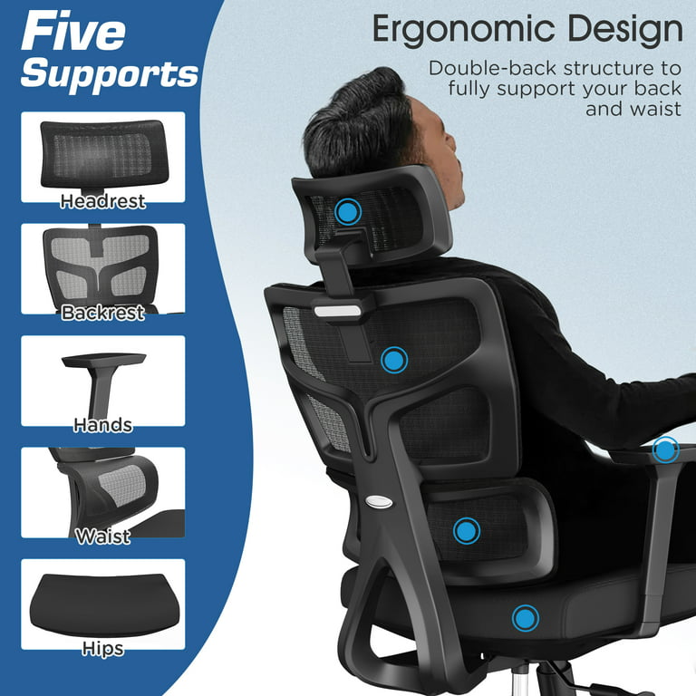 Dropship Ergonomic Office Desk Chair,Mesh High Back Computer Chair With  Adjustable 3D Headrest & Lumbar Support & Flip-Up Arms Executive/Home/Study/ Work Office Desk Chairs With Wheels to Sell Online at a Lower Price