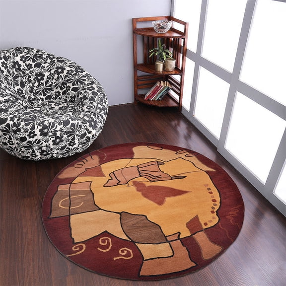 Rugsotic Carpets Hand Tufted Wool Eco-Friendly 8'x8' Area Rugs Round Multicolor Abstract Modern High Pile Thick Handmade Anti Skid Indoor Rug for Living Room, Bedroom K00694